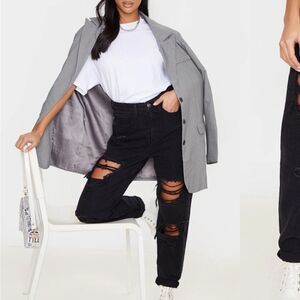 Pretty Little Thing Black Washed Distressed Mom Jeans